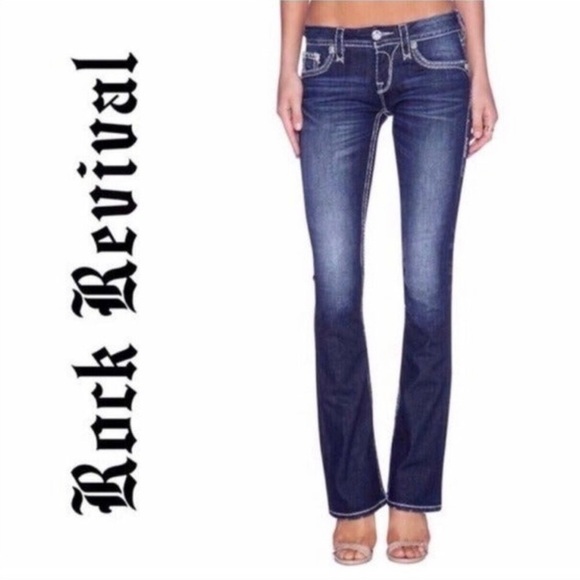 NEW! Rock Revival Gwen Easy Bootcut Denim Jeans Distressed Blue SZ 27 - Picture 4 of 13